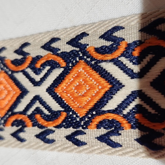 *SOLD*#47-Strap for crossbody use or guitar strap-Cream, Navy Blue, Orange - Picture 2 of 6